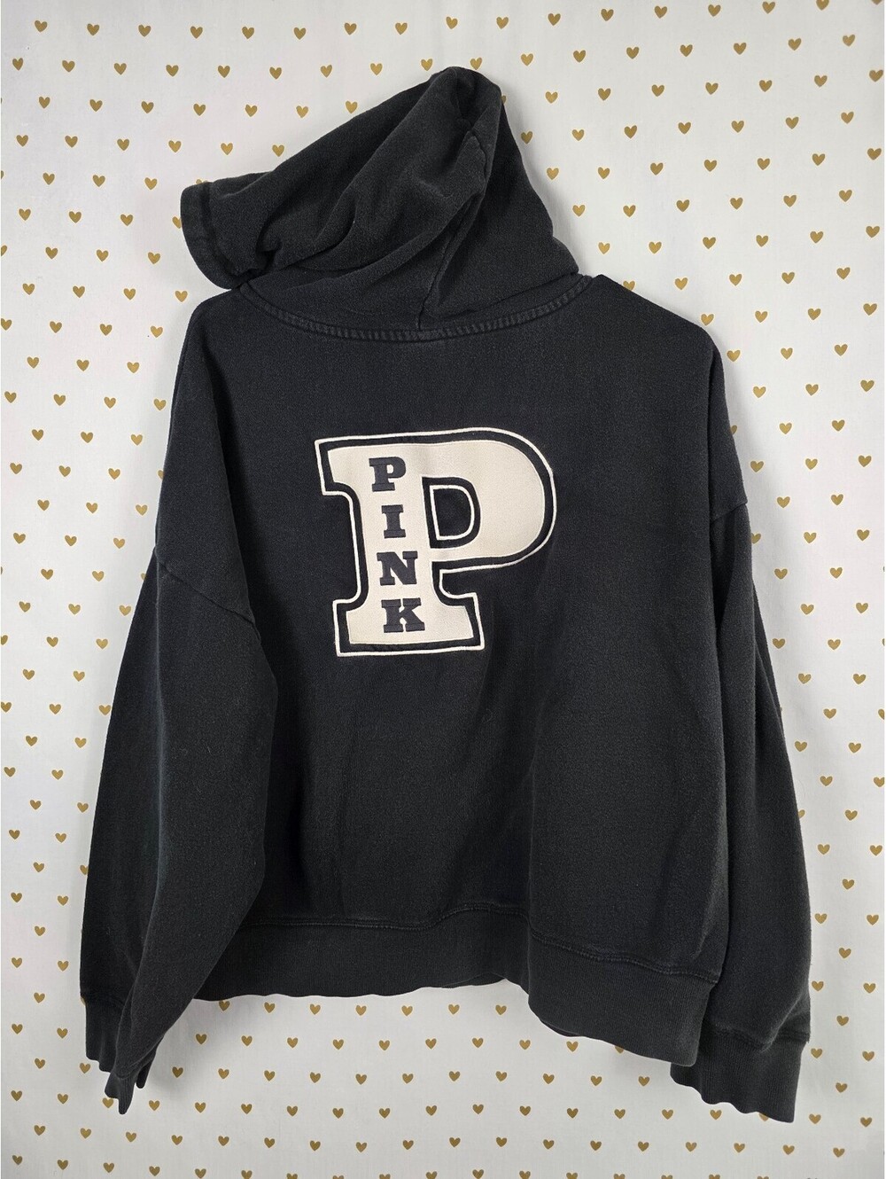 Victorias Secret Pink Logo Full zip black hoodie Jacket Coat XL Oversized